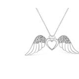 Haus of Brilliance .925 Sterling Silver Pave-Set Diamond Accent Angel Wing 18" Double Heart Pendant Necklace - White - 18