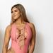 Vanity Couture Katrina Lace Up One Piece Swimsuit - Pink - L