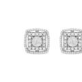 Haus of Brilliance .925 Sterling Silver 1.0 Cttw Round Diamond Double Halo and Disc Stud Earring - White - OS