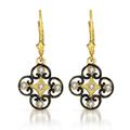 Genevive Genevive Sterling Silver Black And Gold Plated Cubic Zirconia Drop Earrings - Black - 15*14.5
