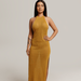 Vanity Couture Selena Textured Knit Backless Cover Up Dress In Mustard Yellow - Yellow - L