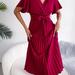Anna-Kaci Flutter Sleeve Pleated Wrap Dress - Red - M
