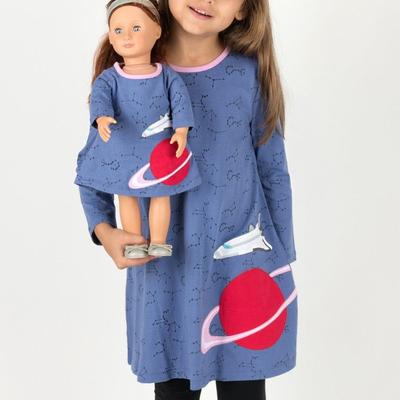 Leveret Matching Girl and Doll Hearts Cotton Dress - Blue - 4Y