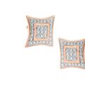 Haus of Brilliance 14K Rose Gold Plated .925 Sterling Silver 1/20 cttw Diamond Accented 4-Stone Four Pointed Star Shaped Halo Style Stud Earrings - Pink