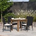 Merrick Lane Mathias Set of 4 Indoor/Outdoor Black Wicker Patio Chairs with Powder Coated Steel Frame and Cream Padded Cushion - Black