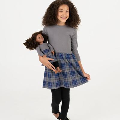 Leveret Matching Girl & Doll Plaid Cotton Skirt Dress - Grey - 14Y