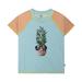 Deux Par Deux Short Sleeve Rashguard Tee Turquoise & Brown Pineapple Print - Blue - 3/4