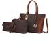 MKF Collection by Mia K Shonda 3PC Tote with Cosmetic Pouch & Wristlet - Brown