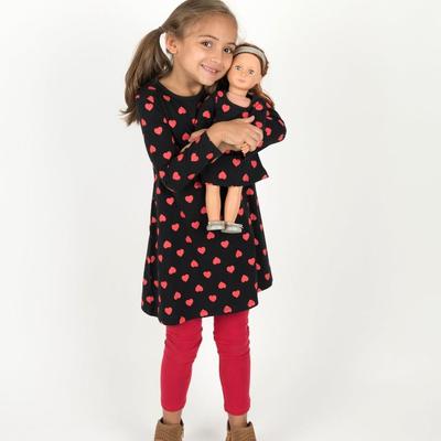 Leveret Matching Girl and Doll Hearts Cotton Dress - Black - 8Y