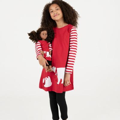 Leveret Matching Girl and Doll Cotton Polar Bear Dress - Red - 8Y