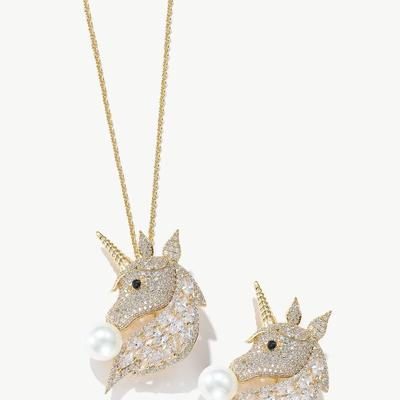 Classicharms Gold Pave Unicorn Brooch and Necklace...