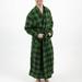 Leveret Mens Black & Green Plaid Flannel Robe - Green - XL