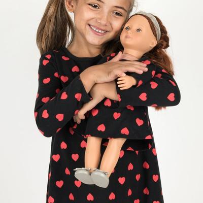 Leveret Matching Girl and Doll Hearts Cotton Dress - Black - 12Y