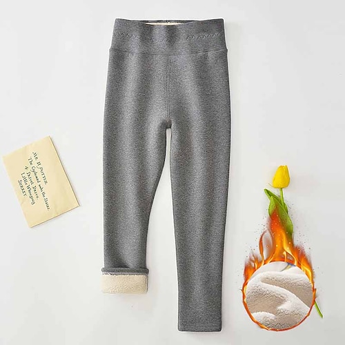 kinderkleidung Mädchen Mit Fleece gefütterte Leggings Schwarz Rosa Hellgrau Feste Farbe Winter Herbst Aktiv Outdoor 7-13 Jahre Image