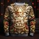 Grafischer Weihnachtsmann, Herrenmode, 3D-Druck, Pullover, Sweatshirt, Urlaub, Urlaub, Sweatshirts, Schwarz, Gold, Gelb, Langarm, Rundhalsausschnitt, Druck, Frühlingamp;