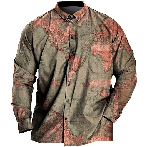Herren Übergröße Hemd Groß und hoch Karte Umlegekragen Knöpfe Langarm Frühling Sommer Sport Mode Streetwear Designer Outdoor Urlaub Oberteile Image
