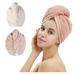 2 Pack Hair Towel Wrap Hair Drying Towel with Button Microfiber Hair Towel Dry Hair Hat Bath Hair Cap (Pink&Beige)