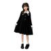 Holiday Clearance Deals! Qiaocaity Girls Sweater Dress Crew Neck Lapel Sleeve Dress Knit Ruffled Dress Size 2-10 Years Black 3 Years
