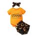 Canis Adorable Halloween Baby Outfit featuring Letter Romper Pumpkin Shorts and Headband