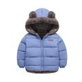 PURJKPU Baby Boys Girls Winter Jacket Fleece Lined Down Cotton Windproof Warm Hooded Puffer Coats With Bear Ear Hoodie Blue 130