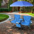 Portable Double Camping Chair Folding Picnic Chair W/Removable Adjustable Umbrella Carrying Bag Cooler Bag Side Pocket & Cupholder Fold Up Table for Patio Pool Park Outdoor Beach