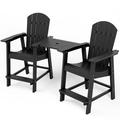 WINSOON Tall Adirondack Chair Set of 2 with Connecting Tray Outdoor Bar Stools-Black