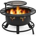 32in Fire Pit Outdoor Wood Burning Firepits Outdoor Fireplace with 18.5 Inch Swivel Cooking Grill Grate & Poker Fire Bowl for Camping Backyard BBQ Garden Bonfire