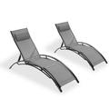 2 PCS Outdoor Chaise Lounges Chair with Wheels Aluminum Reclining Patio Lounge Chairs with 5 Adjustable Position Recliner for Patio Beach Yard Pool Patio Furniture Set Gray