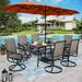 & William Patio Dining Set 8 Pieces Outdoor Metal Furniture Set with 13ft Double-Sided Patio Umbrella Beige 6 x Swivel Patio Dining Chairs 1 Wood Like Umbrella Table for Patio Lawn