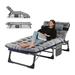 Cot Bed Reclining Folding Chaise with Soft Pillow and Pad for Sleeping Relaxation Modern Portable Adjustable 4-Position Lounge Chair for Traveling Camping Pool Beach Patio Outdoor Stone Gray