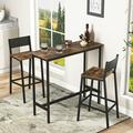 Hommoo 3-Piece Industrial Dining Table and Chairs Set Pub Table And Chairs Breakfast Nook Wood Tabletop and Chairs with Back Rustic Brown