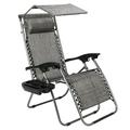 Hassch Folding Zero Gravity Outdoor Recliner Patio Lounge Chair w/Adjustable Canopy Shade Headrest Side Accessory Tray Textilene Mesh - Gray