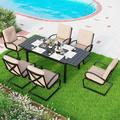 durable Patio Dining Set for 4 Outdoor Furniture Square Bistro Table with 1.57 Umbrella Hole 4 Spring Motion Chairs with Cushion Burgundy for Backyard Garden Lawn
