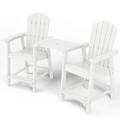 WINSOON Tall Adirondack Chair Set of 2 with Connecting Tray Outdoor Bar Stools-White