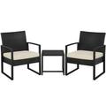 Topeakmart 3-piece Patio Set 2 Rattan Chairs & Table with Cushions Black/Beige