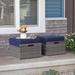 JOIVI Outdoor Wicker Ottoman Set of 2 Patio Wicker Ottoman Set with Thick Cushion Outdoor Footstool Seat for Yard Porch Garden Lawn Navy Blue