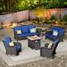 Vcatnet 6 Pieces Outdoor Patio Furniture Sectional Sofa All-weather Conversation Set with Swivel Rocking Chairs and Fire Pit Table for Garden Poolside Navy blue