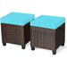 LLBIULife Wicker Ottoman Set of 2 All Weather Rattan Patio Ottoman Set Outdoor Foot Patio Foot Stool with Waterproof & Removable Cushions for Balcony Backyard Garden Poolside (Navy