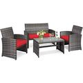 LLBIULife 4 PCS Wicker Patio Conversation Set Outdoor Rattan Sofas with Table Set Patio Set with Soft Cushions & Tempered Glass Coffee Table for Poolside Courtyard Balcony (1 Beig