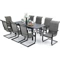 durable VILLA 7 PCS Outdoor Dining Table and Chairs 6 Spring Chairs with Higher Back and Wood-Like Table Top Dining Table Waterproof Rustproof for Garden Yard