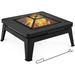 Fire Pit 34.5in Fire Pits for Outside Large Fire Pit Table Futuristic Mecha/Mechs Design Square Wood Burning Fire Pits for Patio Garden Camping Bonfire W/Log Grate & Rain Cover & Poker