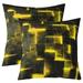 YST Geometric Set of 2 Throw Pillow Covers 16x16 Inch Yellow Black Pillow Covers Glowing Light Abstract Geometry Lattice Cushion Covers Modern Square Blocks Cushion Cases