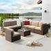 8PCS Patio Furniture Set with 44 Fire Pit Table Outdoor Sectional Sofa Set Wicker Furniture Set with Coffee Table (Grey Wicker)