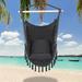 Hammock Chair Swing Tassel Relax Hanging Rope Swing Chair Two Seat Cushions Cotton Hammock Chair Swing Seat for Yard Bedroom Patio Porch Indoor Black