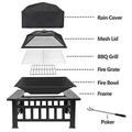 LEMY 32 inch Outdoor Fire Pit Square Metal Firepit Backyard Patio Garden Stove Wood Burning Fire Pit W/Rain Cover Faux-Stone Finish