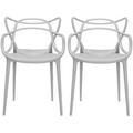 LLBIULife Set of 2 Gray Stackable Contemporary Modern Designer Wire Plastic Chairs with Arms Open Back Armchairs for Kitchen Dining Chair Outdoor Patio Bedroom Accent Balcony Office Work