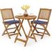 3 PCS S S Bistro Set Outdoor Acacia Wood Chair and Table Set w/Padded Cushion& Round Coffee Table Ideal for Indoor S Poolside Garden (Navy Blue)