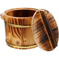 Wooden Barrel Sushi Steamer Basket Rice Mixing Tub Containers with Lids Bucket Dining Room Table