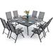 & William 9 Pieces Patio Dining Set for 8 Outdoor Furniture with 1 X-Large E-Coating Square Metal Table and 8 Grey Portable Folding Sling Chairs Outdoor Table & Chairs for Porch