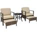 Gymax Set of 5 Wicker Conversation Set Space Saving Cushions Chairs w/ Ottomans Table Patio